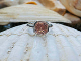 1ct Engagement Ring Asscher Cut Peach Morganite Bridal Set 14k White Gold Finish