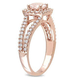 2Ct Round Cut Peach Morganite Diamond Split Shank Halo Ring 14K Rose Gold Finish