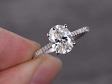 0.9ct Oval Cut Diamond Engagement Ring Accent with Solitaire 14k White Gold Over