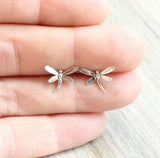 Stud Earrings Dragonfly 14k White Gold Finish