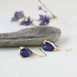 1.2ct Pear Cut Blue Sapphire Tear Drop Earring Women 14k Yellow Gold Finish