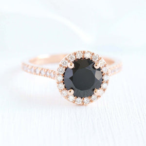 1.6ct Round Cut Black Diamond Halo Solitaire Engagement Ring 14k RoseGold Finish