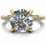 3ct Round Diamond 4 Claw Prong Solitaire with Accent Ring 14k White Gold Finish