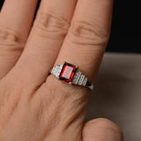 2ct Emerald Cut Red Garnet Classic Solitaire Engagement Ring 14k White Gold Over