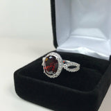 2ct Oval Cut Red Garnet Halo Split Band Engagement Ring 14k White Gold Finish