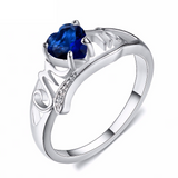 1ct Heart Blue Sapphire Mothers Day Gift Anniversary Ring 14k White Gold Finish