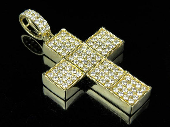 3ct Round Cut VVS1D Diamond Segmented Cluster Cross Pendant 14k Yellow Gold Over