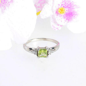 1ct Princess Green Peridot Engagement Ring Petite Solitaire 14k White Gold Over