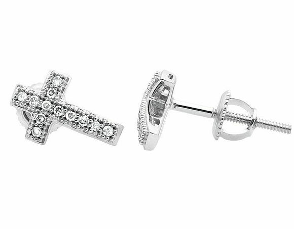 1.2ct Round Cut VVS1D Diamond Cross Design Stud Earrings 14k White Gold Finish