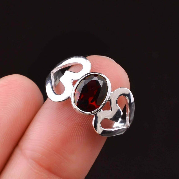 1ct Engagement Ring Oval Cut Red Garnet Two Hearts 14k White Gold Finish