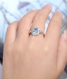 2ct Radiant Cut Blue Aquamarine Engagement Ring Halo Trilogy 14k White Gold Over