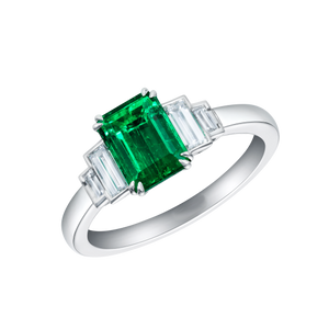 3Ct Green Emerald Solitaire Engagement Ring 14K White Gold Over Baguette Accents