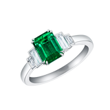 3Ct Green Emerald Solitaire Engagement Ring 14K White Gold Over Baguette Accents