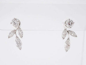 1.5ct Marquise Round Cut Diamond Floral Leaf Drop Earrings 14k White Gold Finish