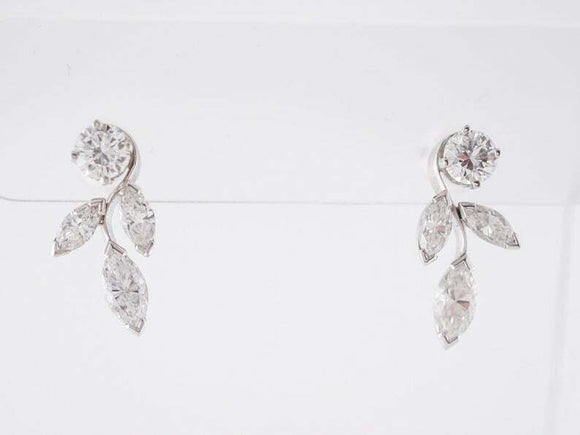 1.5ct Marquise Round Cut Diamond Floral Leaf Drop Earrings 14k White Gold Finish