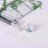 2.2ct Oval Cut Blue Aquamarine Diamond Halo Stud Earrings 14k White Gold Finish