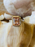 2.4ct Engagement Ring Emerald Cut Peach Morganite Solitaire 14k WhiteGold Finish