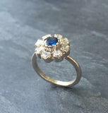 2.8ct Round Cut Blue Sapphire Diamond Halo Cluster Ring 14k White Gold Finish