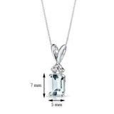 1Ct Emerald Cut Blue Aquamarine Diamond Pendant 14K White Gold Finish NO CHAIN