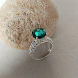 2ct Round Cut Green Emerald Diamond Round Accent Ring 14k White Gold Finish