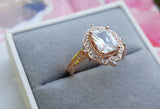 3Ct Radiant Cut Diamond Vintage Halo Art Deco Starburst Ring 14K Rose Gold Over