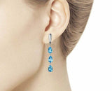 1.75ct Dangle Earrings Pear Cut Blue Topaz Three Stone 14k White Gold Finish