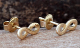 Infinity Unique Design Stud Earrings For Women in 14k Yellow Gold Finish