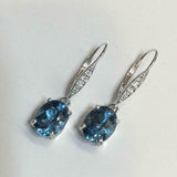 2ct Dangle Earrings Oval London Blue Topaz Diamond LeverBack 14k White Gold Over