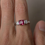 1.5ct Princess Cut Pink Ruby Engagement Ring 14k WhiteGold Finish Unique Trilogy