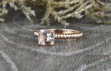 1ct Cushion Cut Peach Morganite Engagement Ring 14k RoseGold Over Rope Solitaire