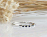 1ct Round Blue Sapphire Alternate Diamond Half Eternity Band 14k White Gold Over