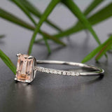 1.2ct Emerald Cut Peach Morganite Engagement Ring 14k WhiteGold Finish Solitaire