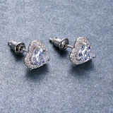 2ct Heart Cut VVS1D Diamond Halo Heart Shape Stud Earrings 14k White Gold Finish