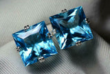 5ct Stud Earrings Princess Cut Blue Topaz Solitaire Women 14k White Gold Finish