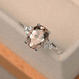 2ct Oval Cut Morganite Engagement Ring Petite Round Accent 14k White Gold Finish