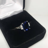 1.3ct Emerald Blue Sapphire Diamond Accent Solitaire Ring 14k White Gold Finish