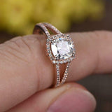 1.8ct Cushion Cut Diamond Engagement Ring Split Shank Halo 14k Rose Gold Finish