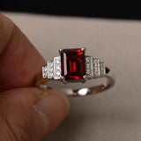 2ct Emerald Cut Red Garnet Classic Solitaire Engagement Ring 14k White Gold Over