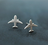 Cute Small Flying Aeroplane Stud Earrings Graduation Gift 14k White Gold Finish