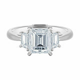 3ct Emerald Cut Diamond Unique Trilogy Engagement Ring 14k White Gold Finish