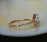 1ct Engagement Ring Pear Cut Diamond Round Accent Halo 14k Rose Gold Finish