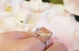 1ct Asscher Cut Peach Morganite Engagement Ring 14k White Gold Finish Solitaire