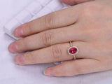 1.8ct Oval Cut Pink Ruby Engagement Ring Diamond Accent Halo 14k RoseGold Finish