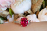 2.5ct Oval Cut Pink Ruby Engagement Ring 18k White Gold Finish Solitaire Promise