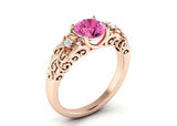 1.6ct Round Cut Pink Sapphire Floral Filigree Solitaire Ring 14k RoseGold Finish