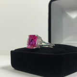 1.7ct Emerald Cut Pink Sapphire Side Diamond Engagement Ring 14k White Gold Over