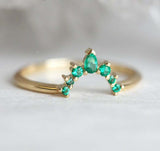 1.2ct Pear Cut Green Emerald Engagement Ring 14k Yellow Gold Finish Crown Tiara