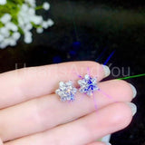 2.07ct Round Cut Moissanite Floral Stud Earrings For Women 14k White Gold Plated