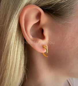 Ear Jacket Horn Double Sided Drop Earrings 14k Yellow Gold Plated