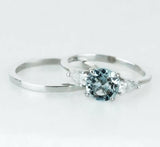 2.2ct Round Cut Blue Aquamarine Bridal Set Engagement Ring 14k White Gold Finish